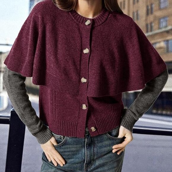 Cardigan Button Up Knit Shawl Sweater Casual Cape Coat for Fall Winter Layered - Picture 3 of 6